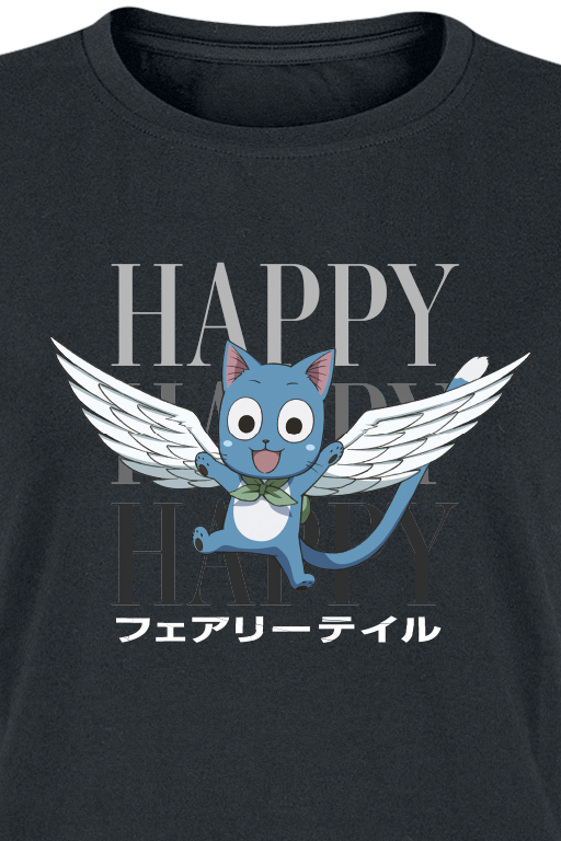 Fairy Tail - Anime T-Shirt - Happy - S bis XXL - für Damen - Größe XL - schwarz  - Lizenzierter Fanartikel