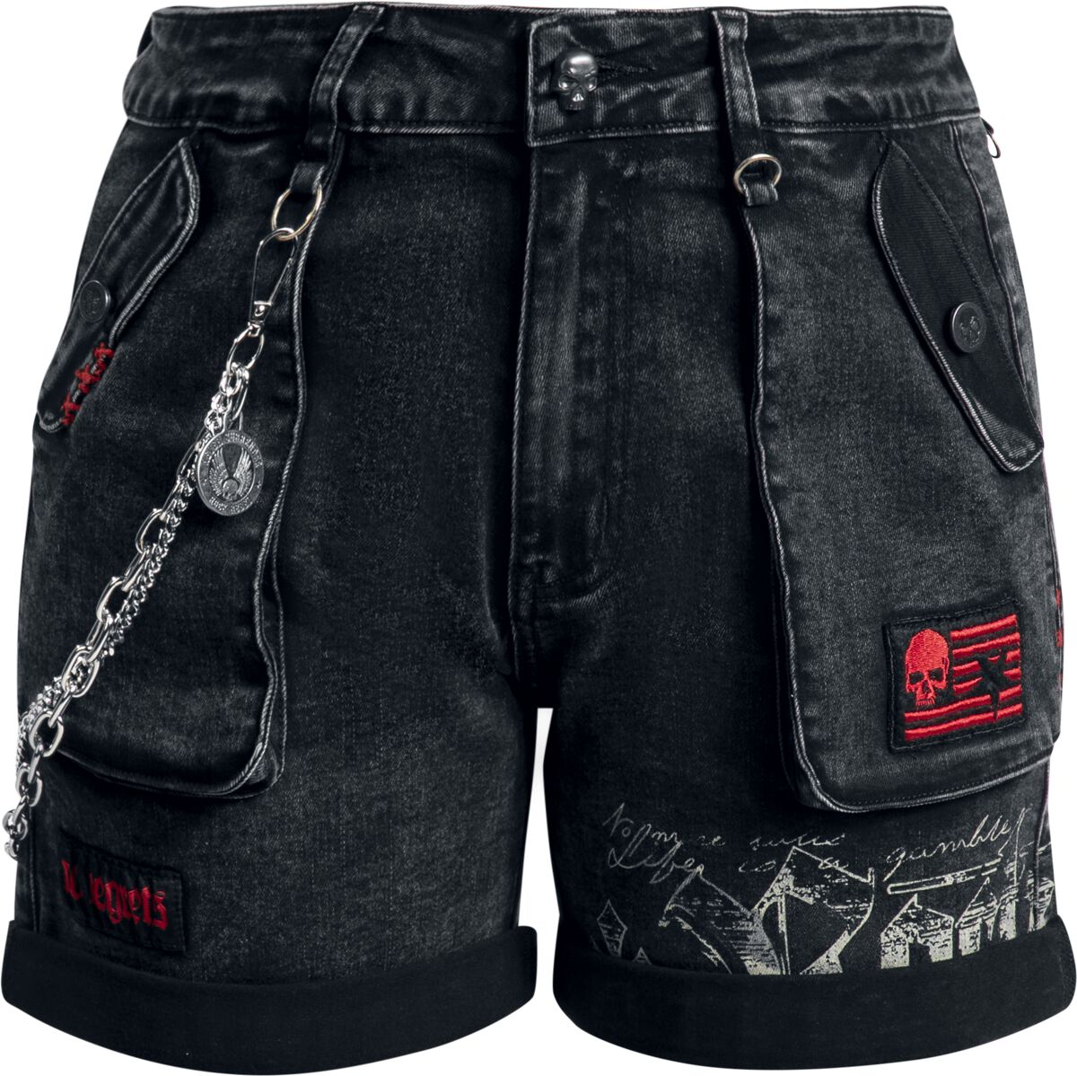 🏷️ Short  de Rock Rebel by EMP - Short avec Boutons Crânes - pour Femme