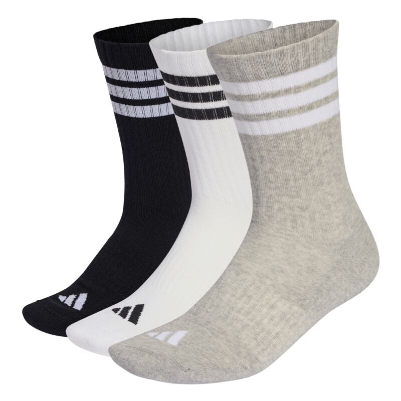 adidas Unisex 3Stripes Cushioned Sportswear Crew Socks 3 Pair Pack, medium grey heather/white/black, 45-48