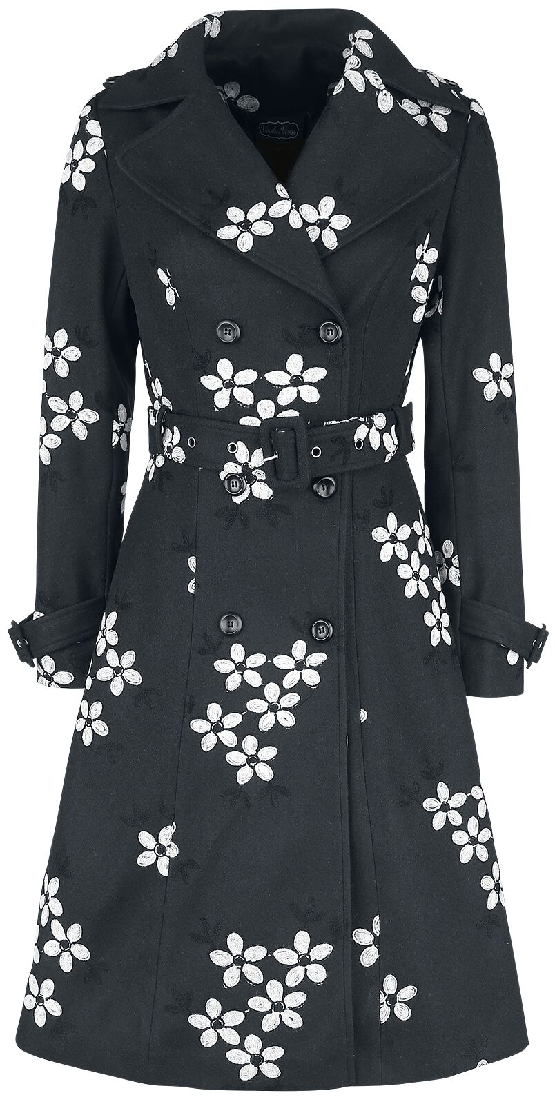 Marjorie Black Floral Jacket Mantel schwarz/weiß von Voodoo Vixen
