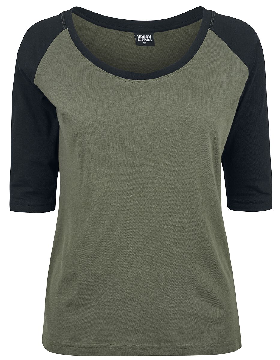 T-shirt manches longues de Urban Classics - T-Shirt Manches 3/4 Raglan Femme - XS - pour Femme - oli
