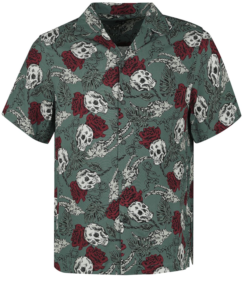 Image of Camicia Maniche Corte Gothic di Chet Rock - Skulls & Roses - S a XXL - Uomo - verde scuro
