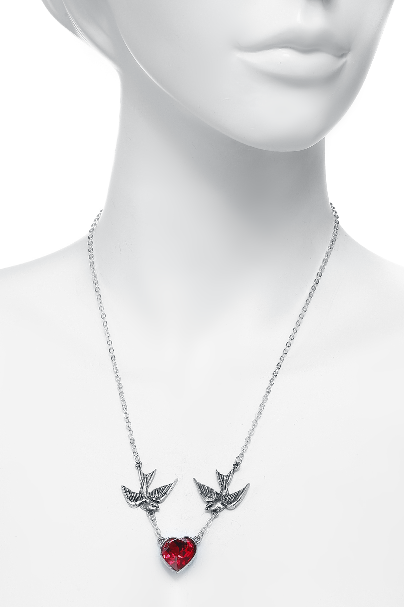 Alchemy Gothic Swallow Heart Halskette silberfarben