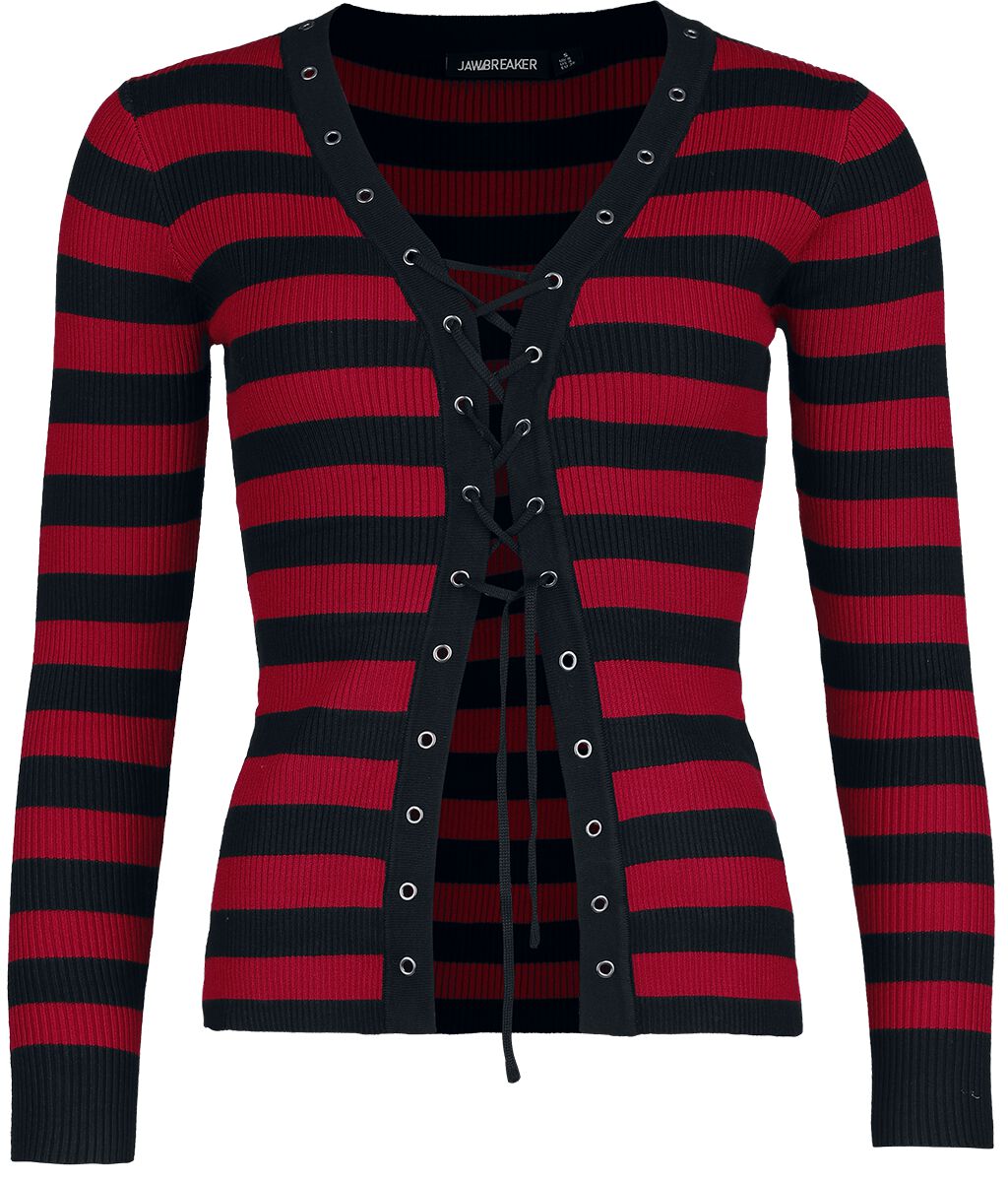 Jawbreaker Rockabilly Cardigan - Striped Cardigan - for Women - black-red