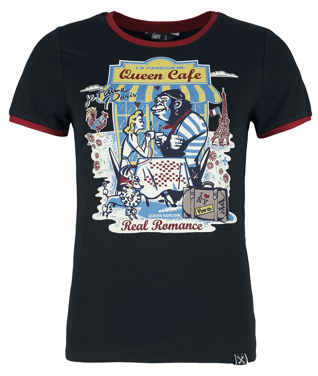Image of T-Shirt Rockabilly di Queen Kerosin - Queen Cafe - XS a 4XL - Donna - nero/rosso