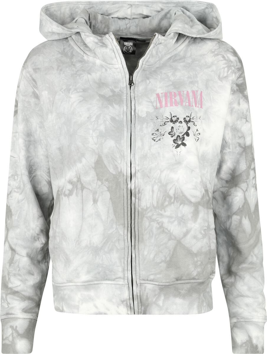 Levně Nirvana Flowers Dámská mikina s kapucí na zip bílá/šedá