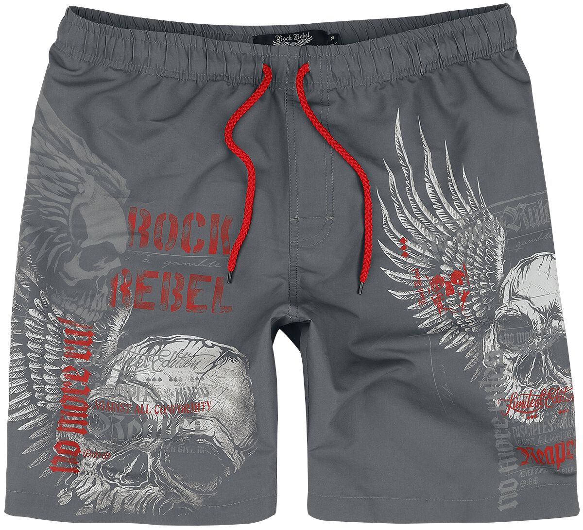 Levně Rock Rebel by EMP Swim Shorts with Skull Print Pánské plavky šedá