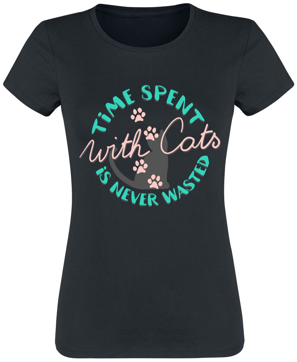 Tierisch T-Shirt - Time Spent With Cats - M - für Damen - Größe M - schwarz