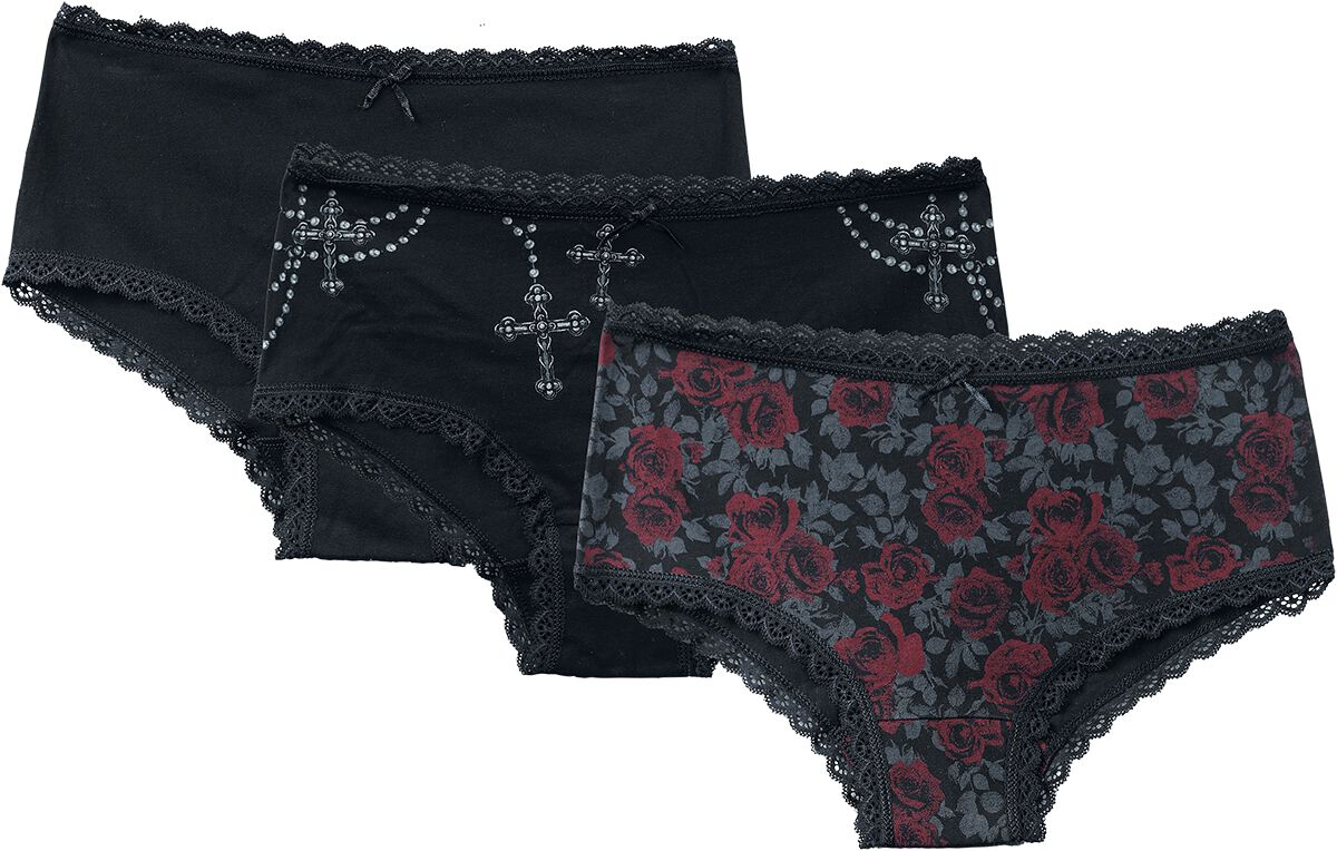 Image of Abbigliamento intimo di Rock Rebel by EMP - Pants set with roses and cross - S a XXL - Donna - nero