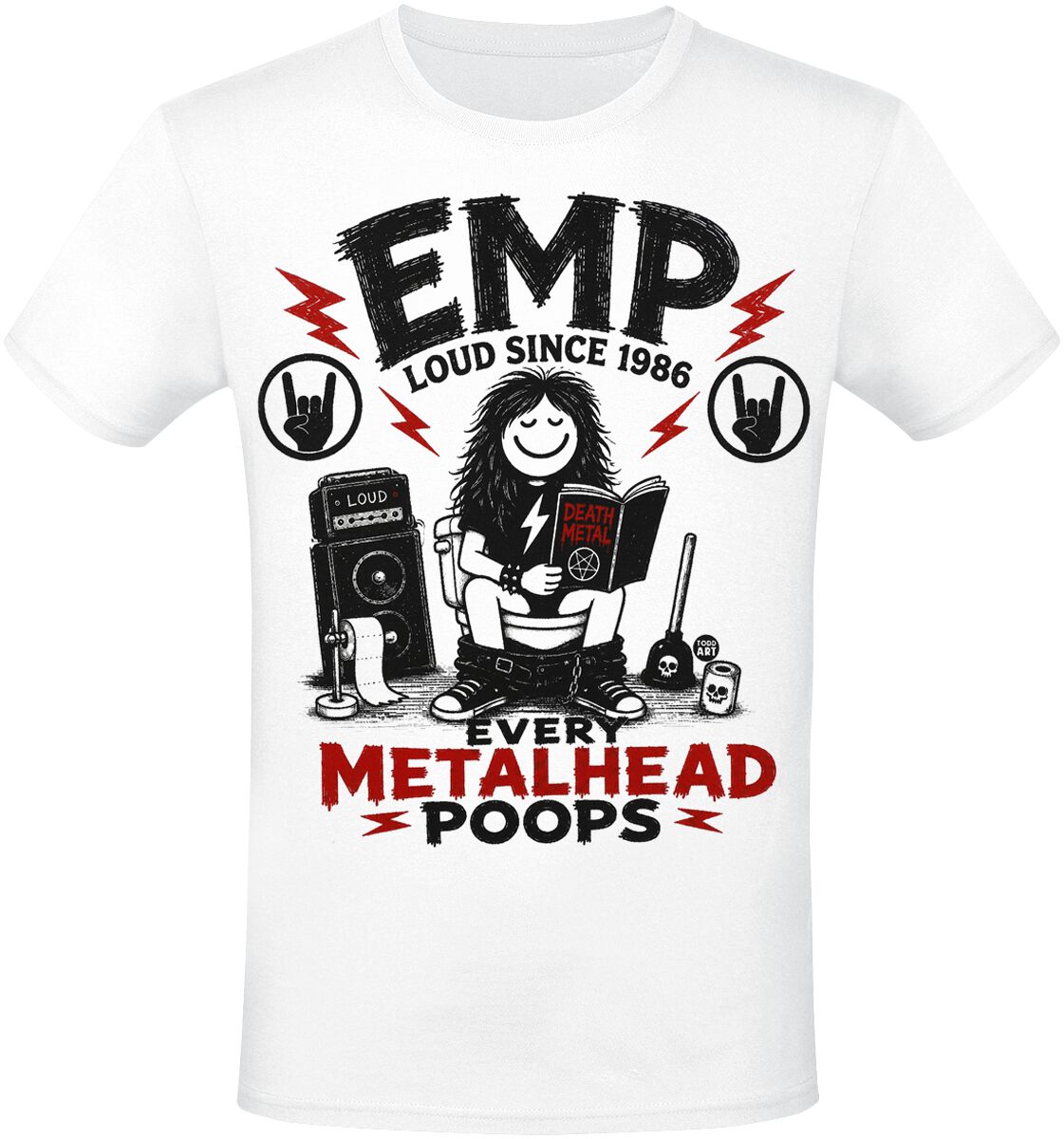 Todd Goldman - Fun T-shirt - EMP: Every Metalhead Poops - M tot 3XL - voor Mannen - wit