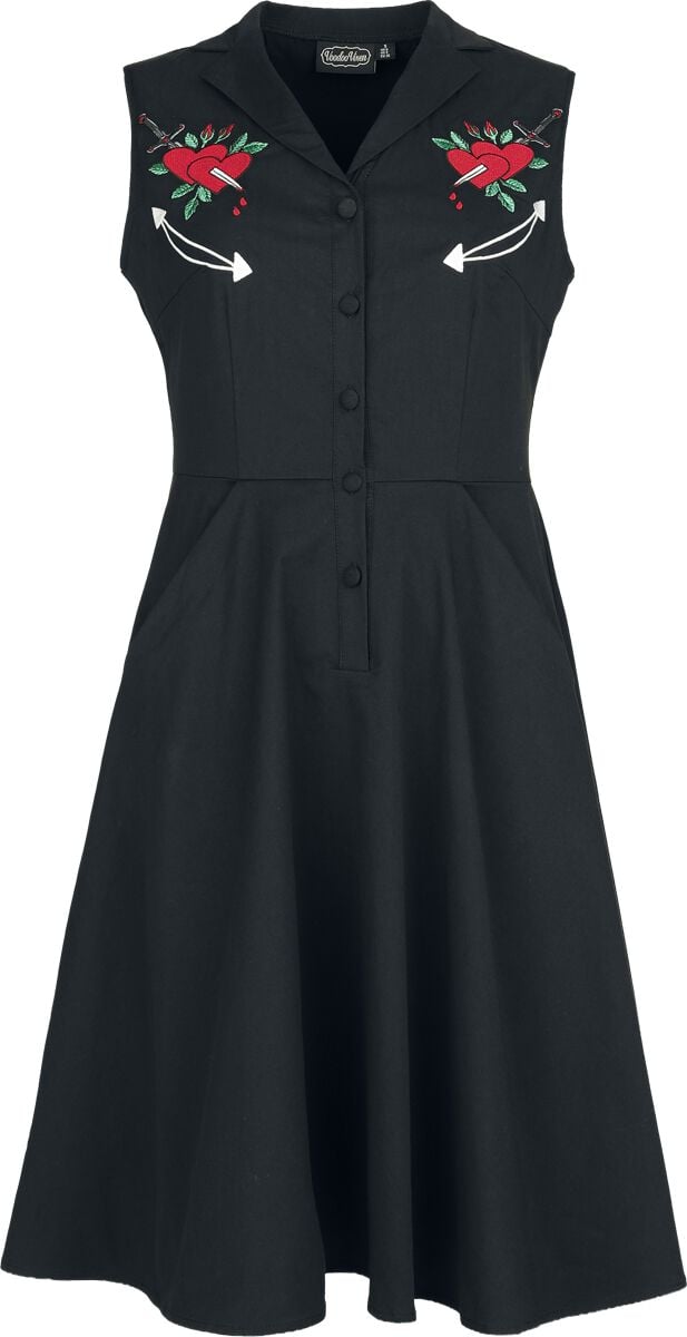 Voodoo Vixen Rockabilly Mini Dress - Heart & Dagger Embroidered Flare Dress - for Women - black