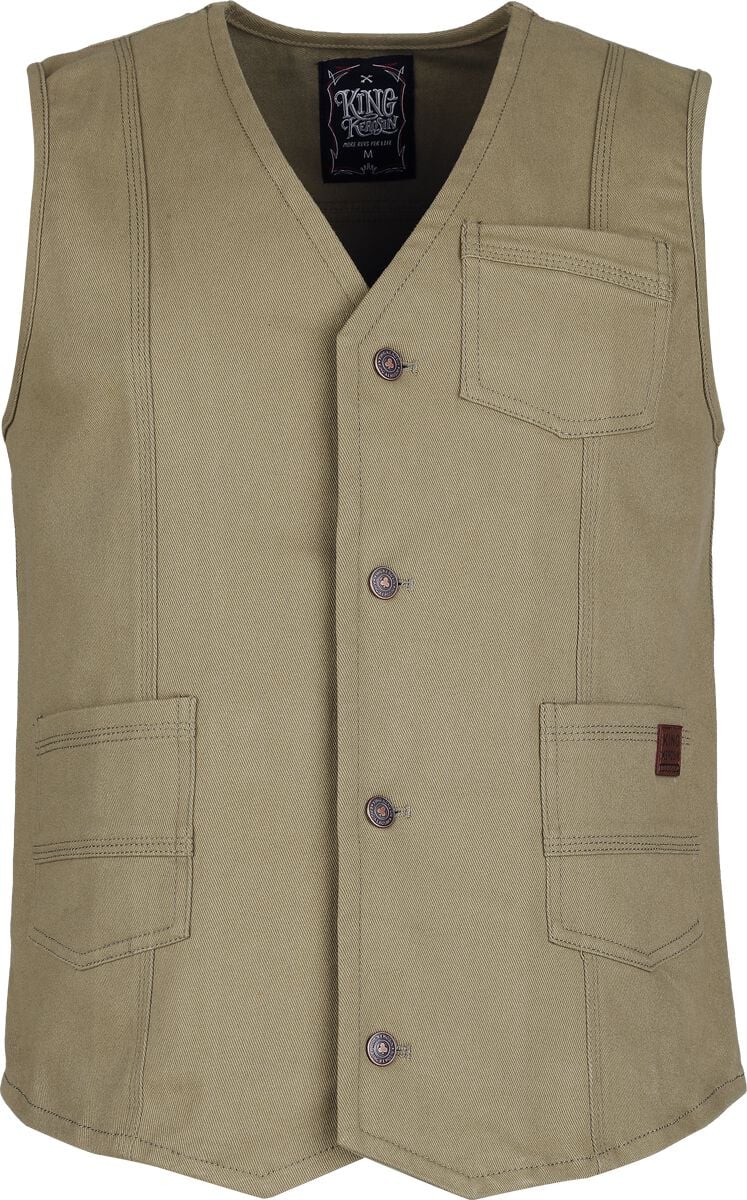 Rockabilly Weste - James Denim Vest - S bis 3XL - für Männer - Größe S - khaki - Männer - male