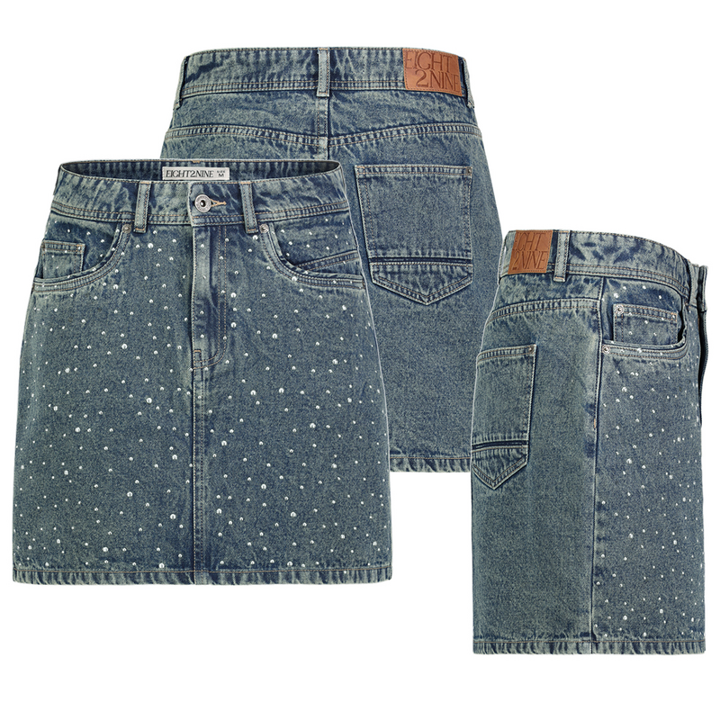 Thumbnail - Authentic Style DENIM SKIRT WITH STUDS AT FRONT Kurzer Rock blau in XL