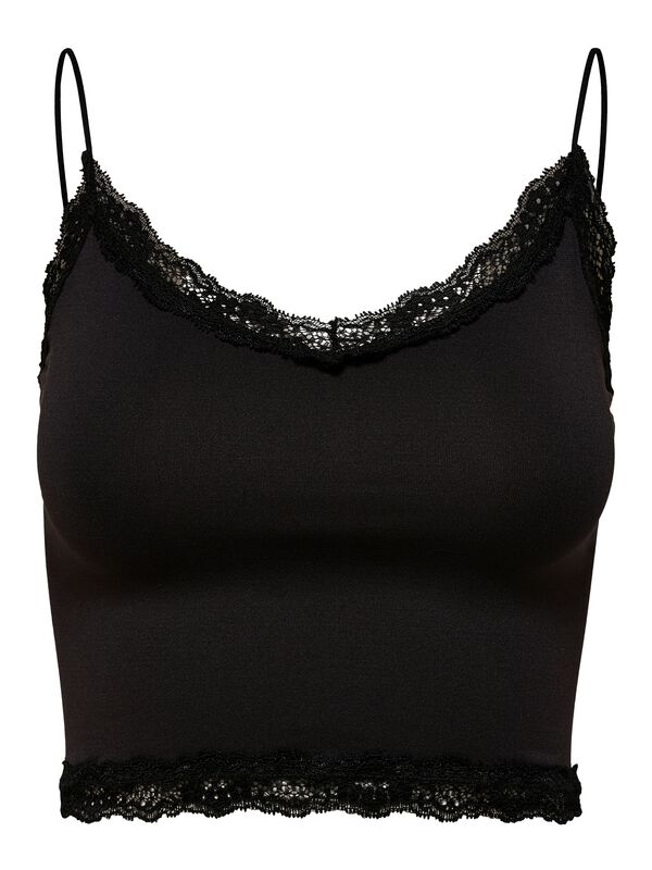 Only Neckholder - ONLVICKY LACE SEAMLESS CROPPED TOP NOOS - XS-S bis L-XL - für Damen - Größe M-L - schwarz
