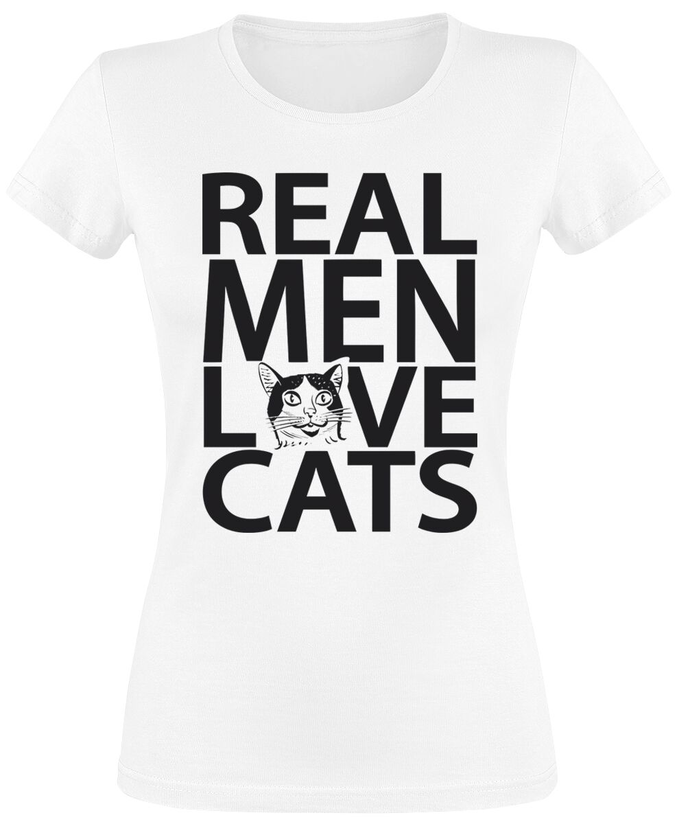 Tierisch T-Shirt - Real Men Love Cats - S bis XXL - für Damen - Größe XXL - weiß