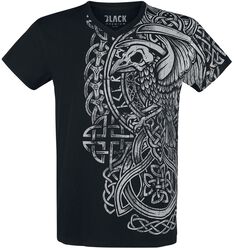 schwarzes T-Shirt mit Print und V-Ausschnitt, Black Premium by EMP, T-Shirt