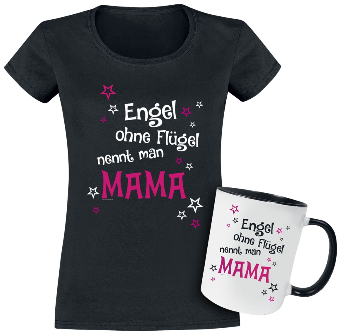 Familie & Freunde Geschenkbox - Geschenkset  - T-shirt + Tasse Engel ohne Flügel nennt man Mama T-Shirt schwarz in XXL