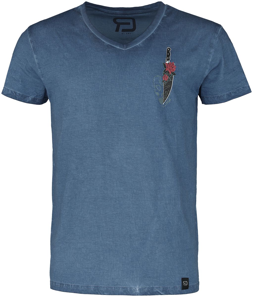 T-Shirt für Männer  blau T-Shirt mit Dolch und Stickerei von RED by EMP