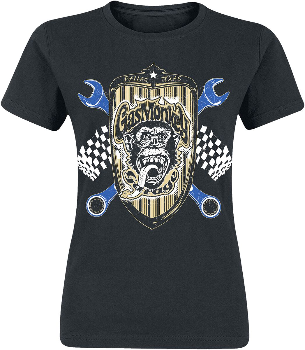 T-Shirt Manches courtes Rockabilly de Gas Monkey Garage - Drapeaux - S à XXL - pour Femme - noir