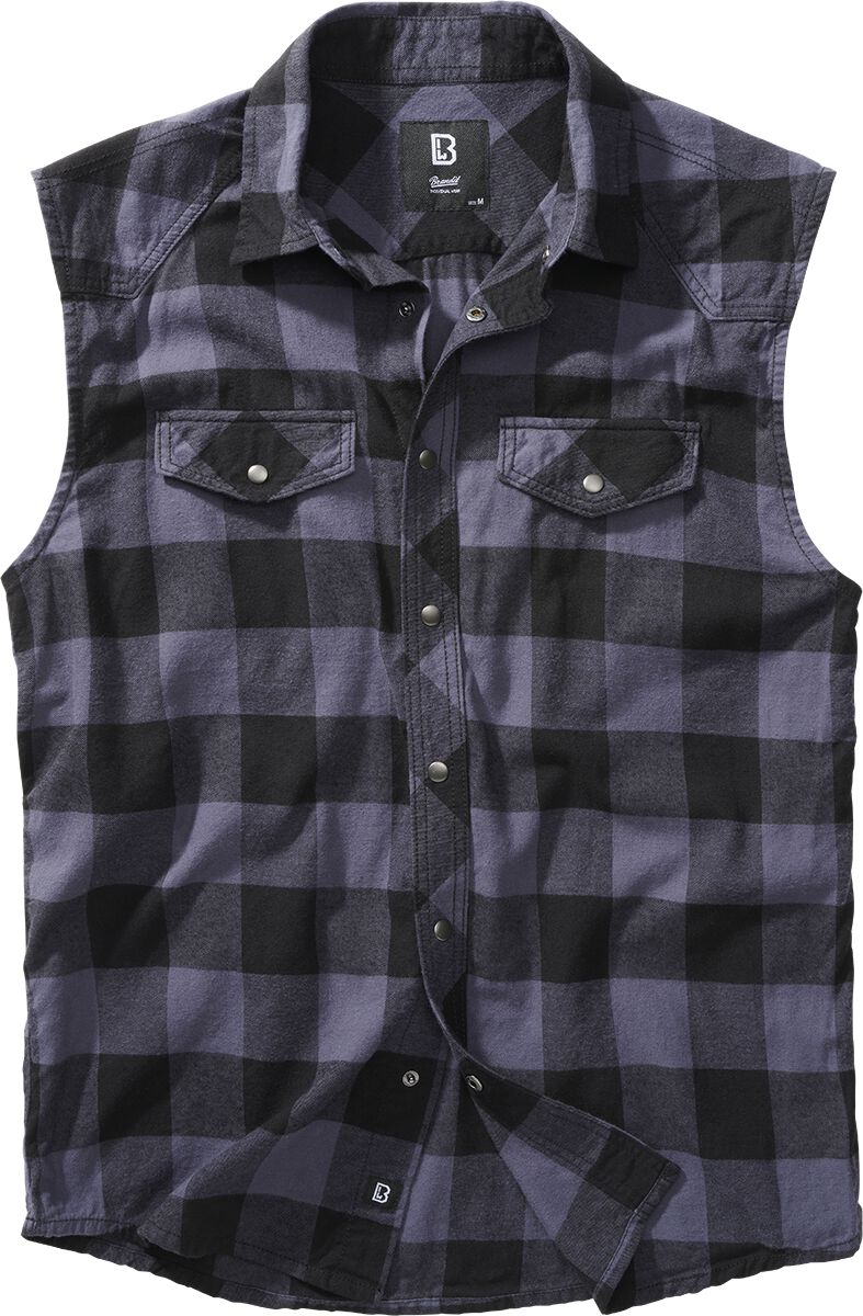 Brandit Sleeveless Checkshirt Kurzarmhemd schwarz grau in 7XL