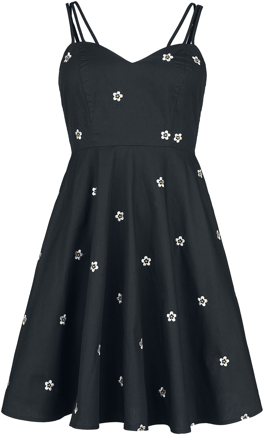 Voodoo Vixen – Rockabilly Kleid knielang – Daisy Emb Strappy Flare Dress – XS bis XXL – für Damen – Größe XS – schwarz/weiß