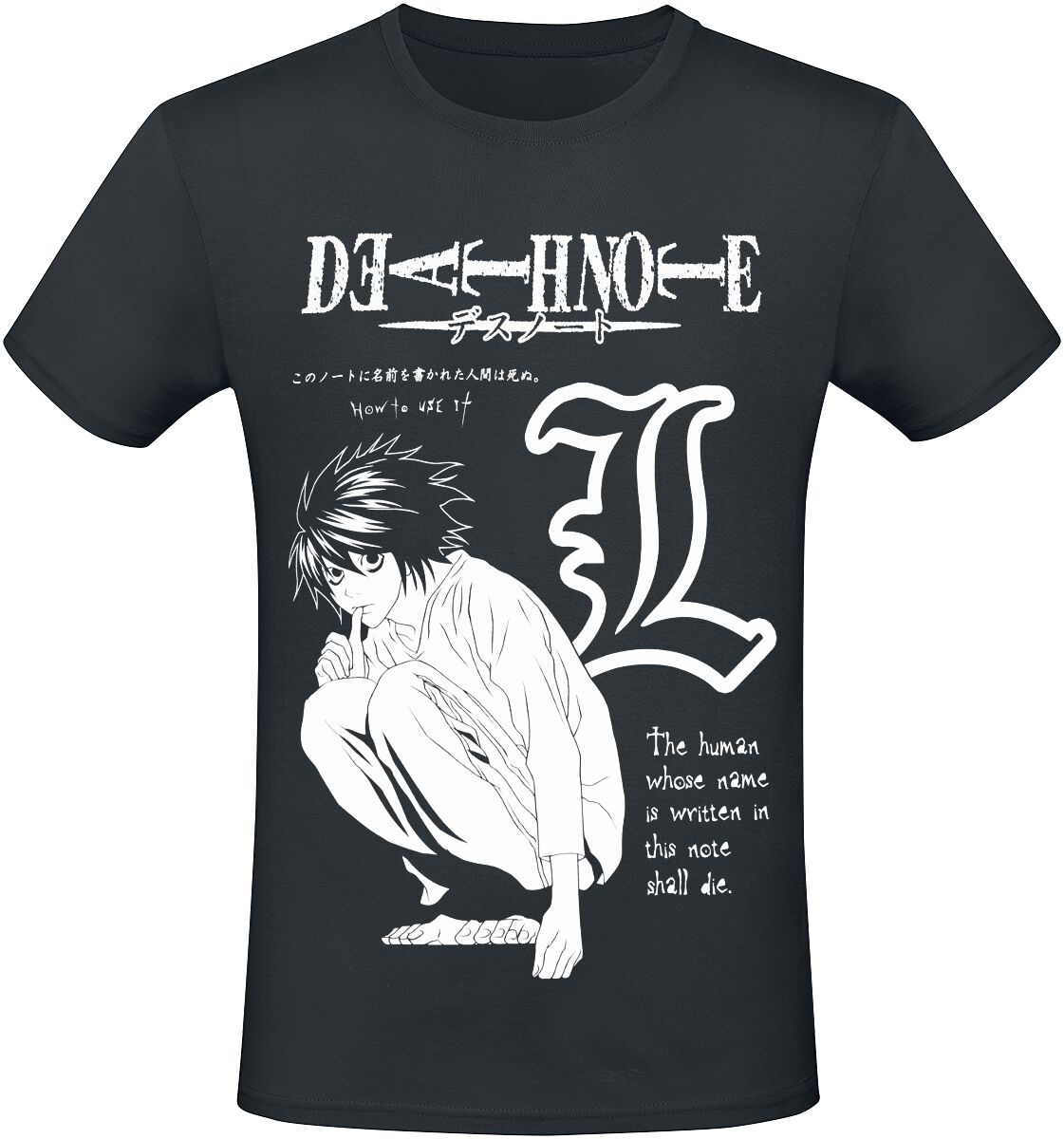 Death Note - Anime T-Shirt - Mono Drawing - S bis XXL - für Männer - Größe S - schwarz  - Lizenzierter Fanartikel