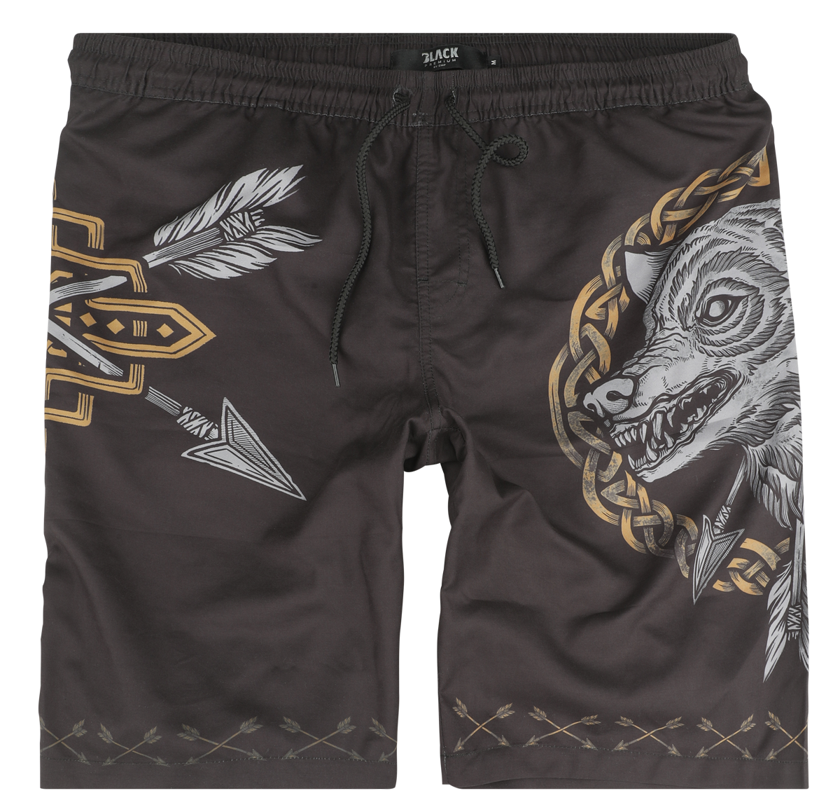 Black Premium by EMP - Swim Shorts With Arrow and Wolf Print - Badeshort - schwarz - EMP Exklusiv!