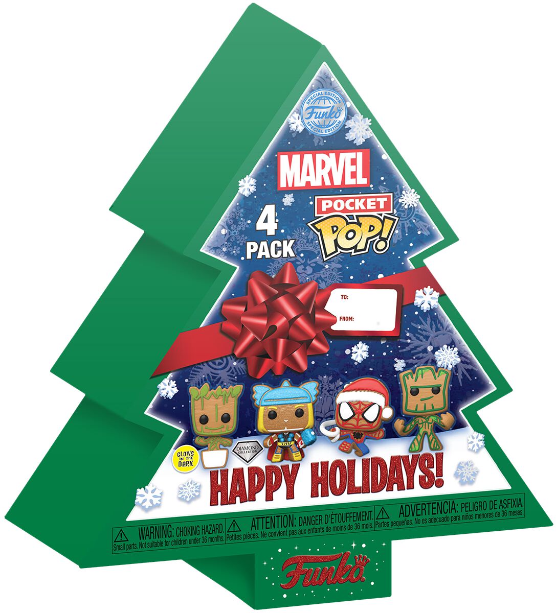 Porte-Clefs Pocket Pop! de Marvel - Gingerbread Tree Holiday Box - POP! Keychain 4-Pack (Glow in the