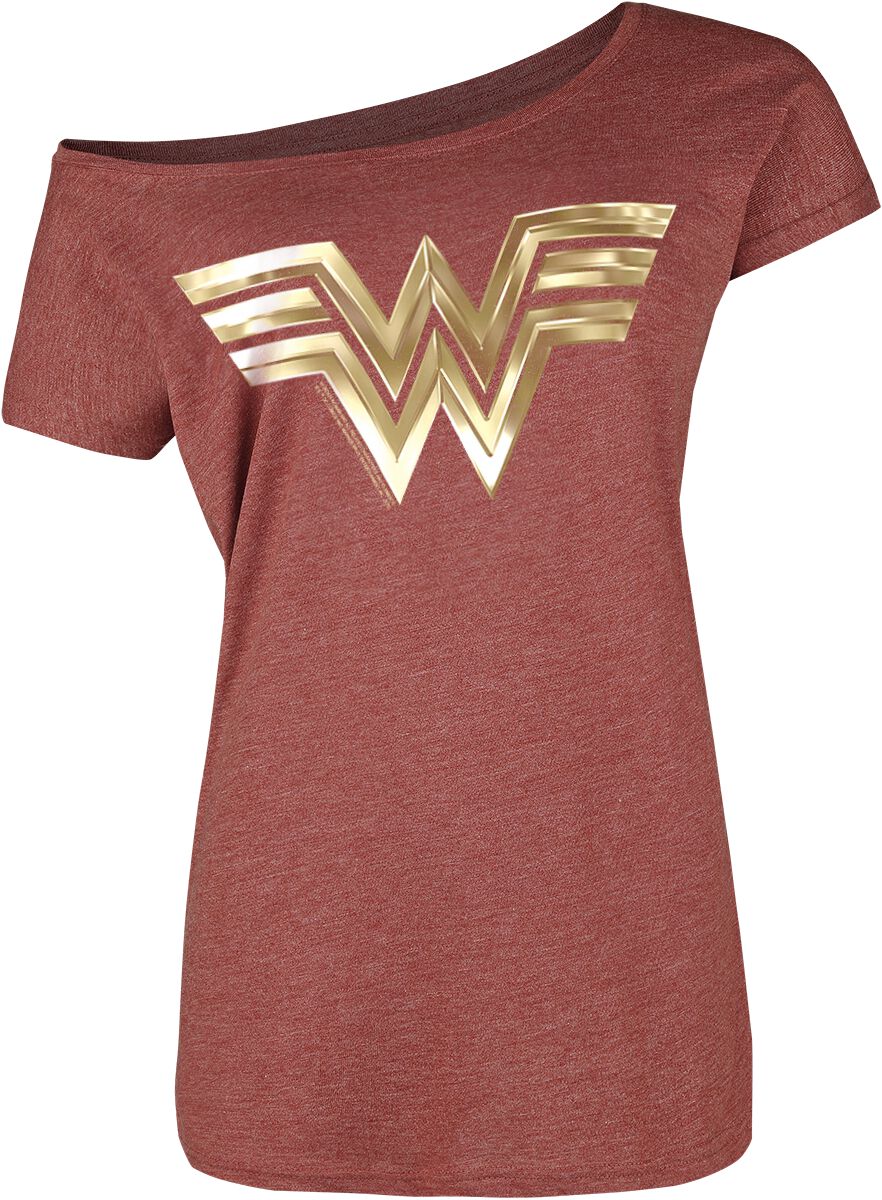T-Shirt Manches courtes de Wonder Woman - Symbole Doré - S à XXL - pour Femme - rouge chiné