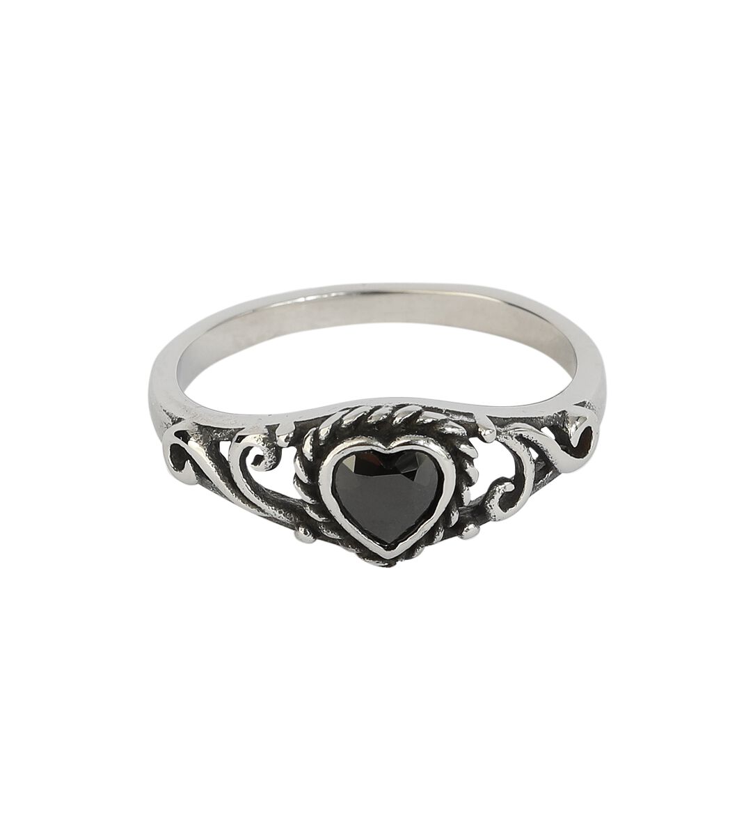 etNox - Gothic Ring - Black Heart - für Damen - schwarz/silberfarben