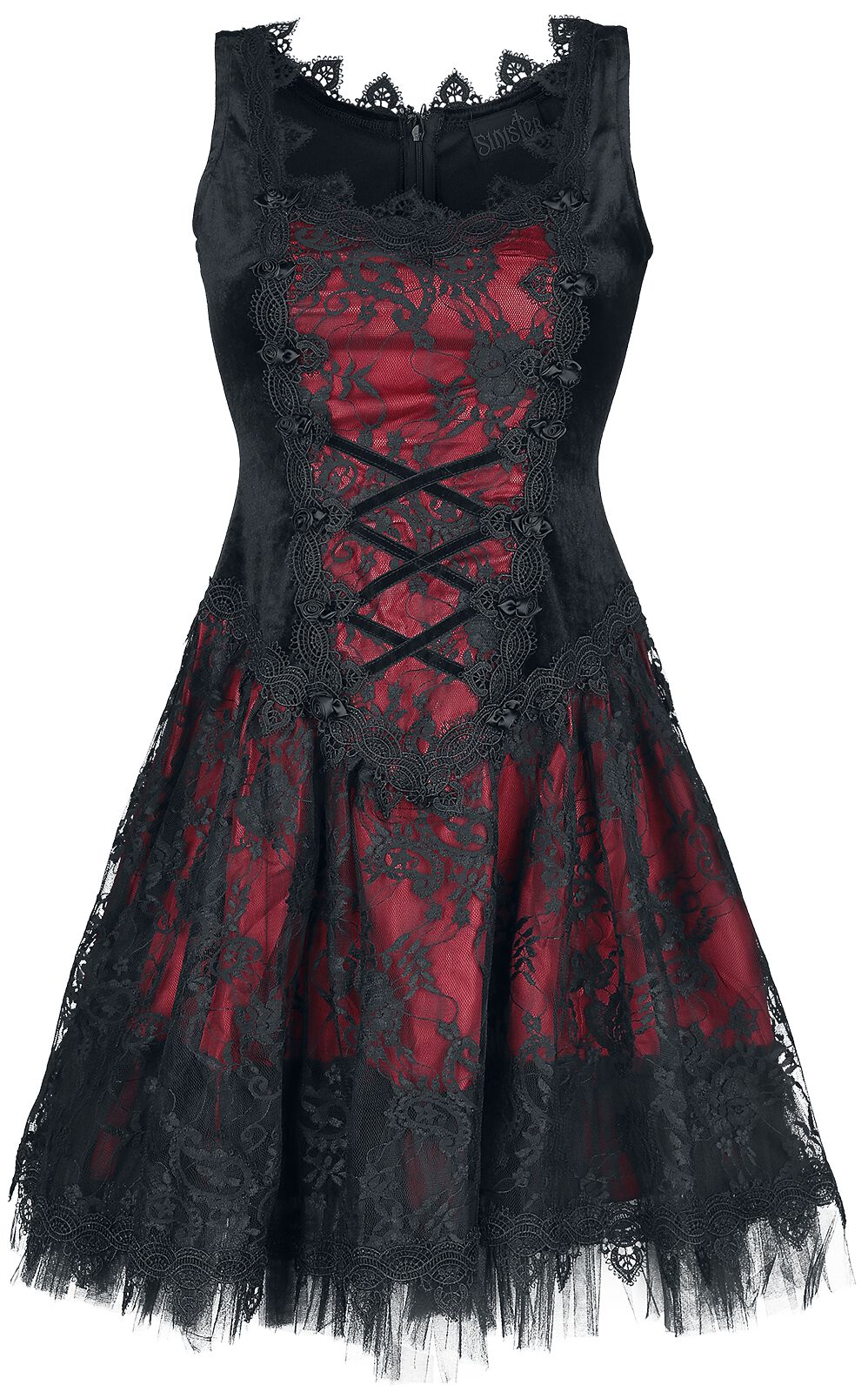 Sinister Gothic Gothic Dress Kurzes Kleid schwarz rot in XL
