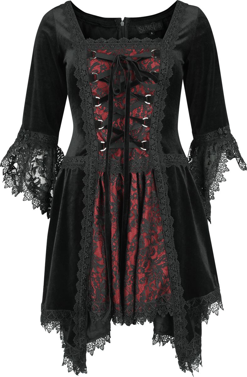 Levně Sinister Gothic Krátké, gotické šaty Šaty cerná/cervená