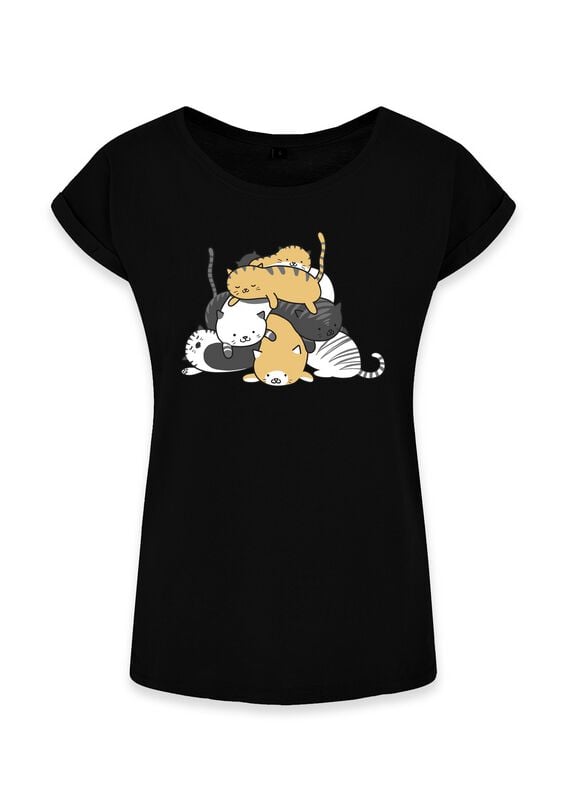 Goodie Two Sleeves Catpile T-Shirt schwarz in L