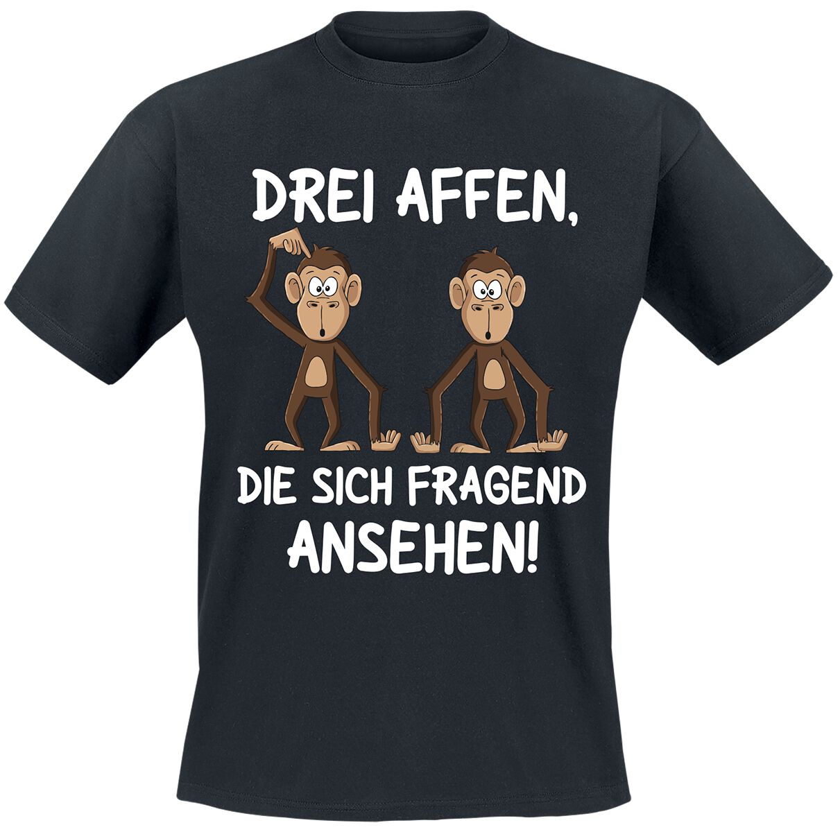 Tierisch T-Shirt - Drei Affen, die sich fragend ansehen! - M bis 4XL - für Männer - Größe M - schwarz