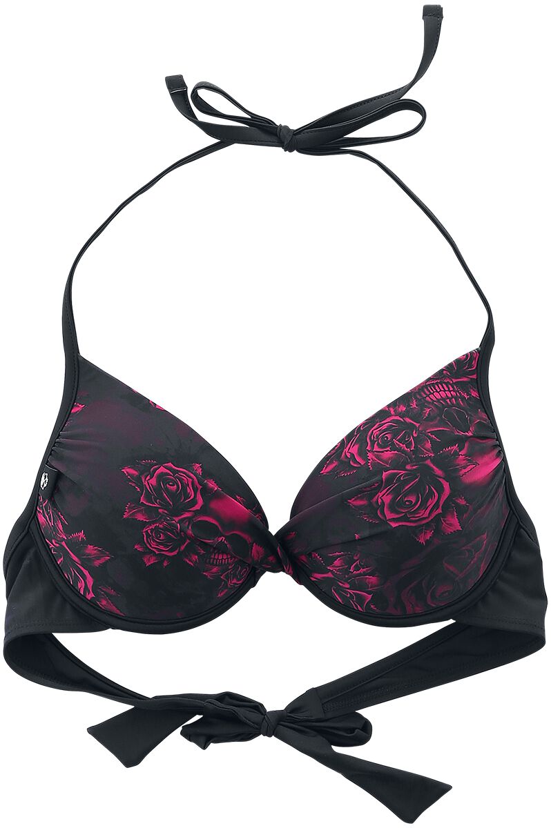 Image of Reggiseno bikini di Black Premium by EMP - Black Bikini Top with Skull and Roses Motif - S a XXL - Donna - nero