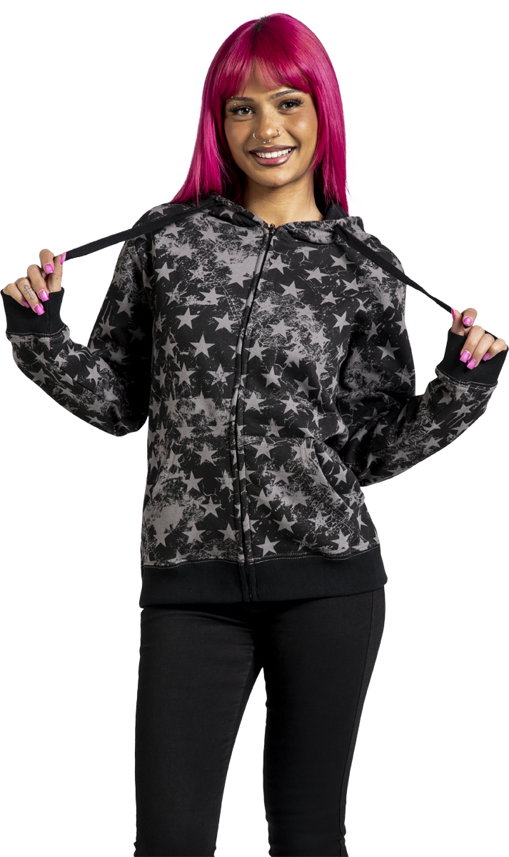 Thumbnail - RED by EMP Stars Allover Kapuzenjacke schwarz in M