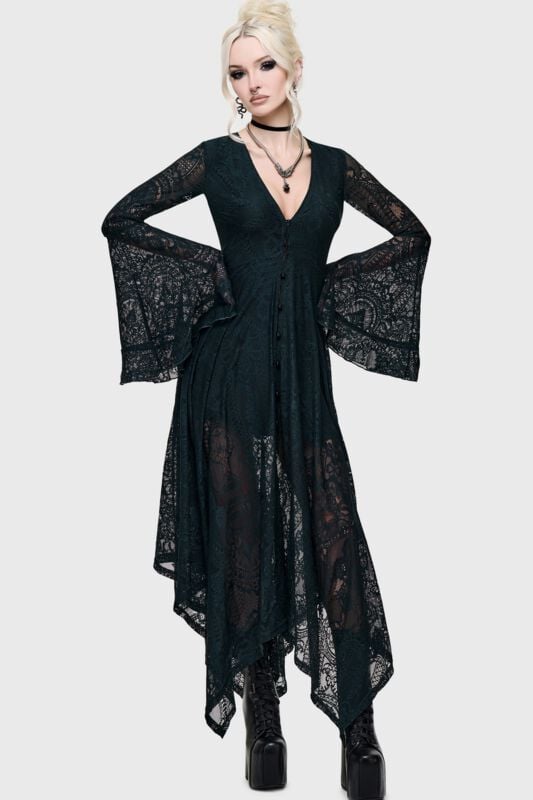 Killstar - Gothic Halvlång klänning - What Darkness Returns - Bella's Curse Midi Dress - XS 4XL - för Dam - mörkgrön