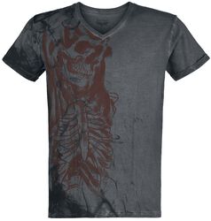 T-Shirt mit Waschnung in Skelett Print, Rock Rebel by EMP, T-Shirt