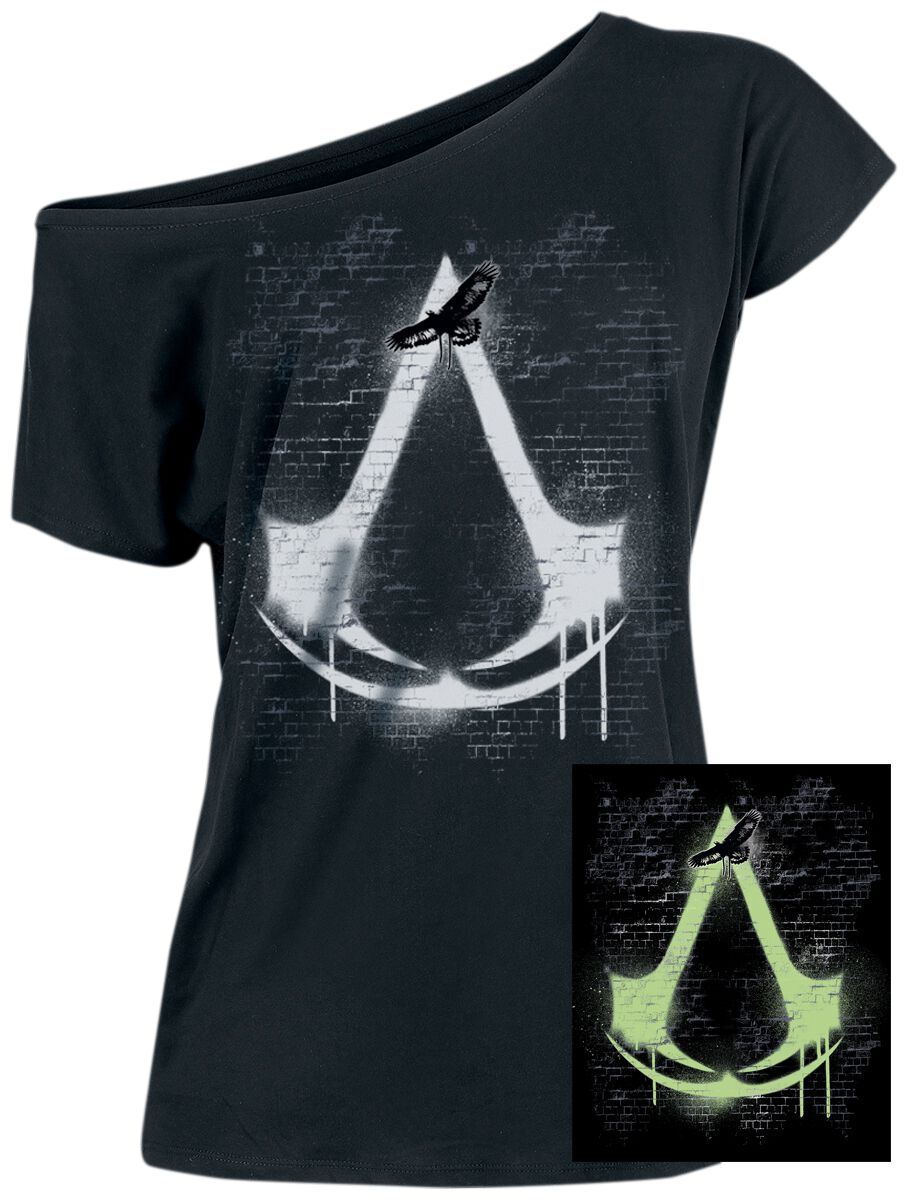 Assassin`s Creed - Gaming T-Shirt - Logo - Glow In The Dark - L bis XXL - für Damen - Größe L - schwarz