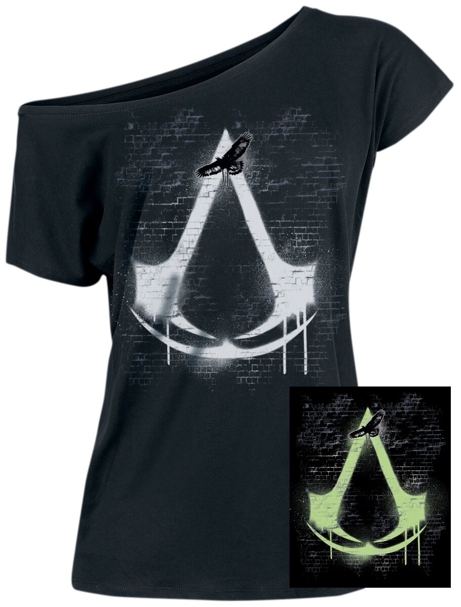 Assassin’s Creed – Gaming T-Shirt – Logo – Glow In The Dark – S bis XXL – für Damen – Größe M – schwarz