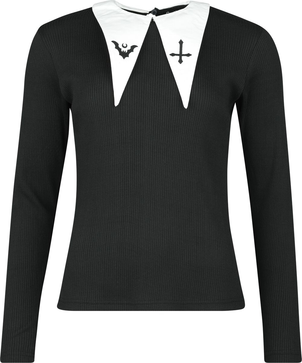 Levně Gothicana by EMP Tričko s dlouhými rukávy a bílým límcem Dámské tričko s dlouhými rukávy černá