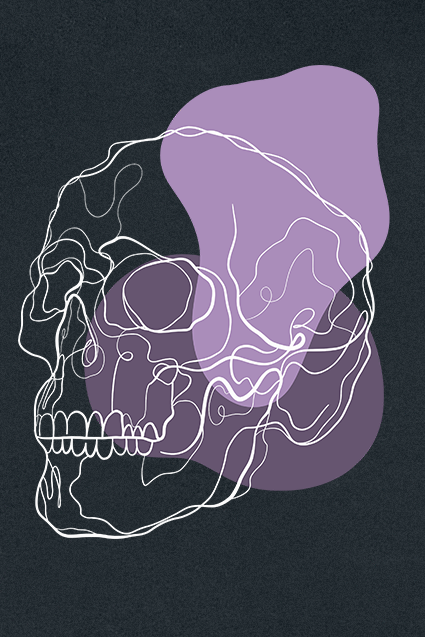 Lara Lineart Skull In Lilac T-Shirt schwarz