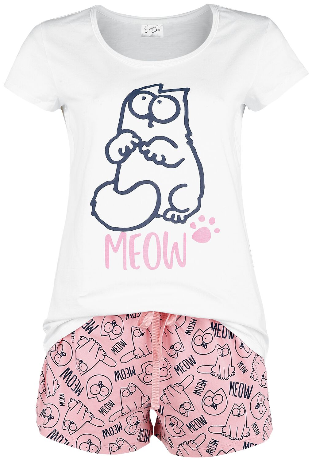 Levně Simon's Cat Meow pyžama bílá/ružová