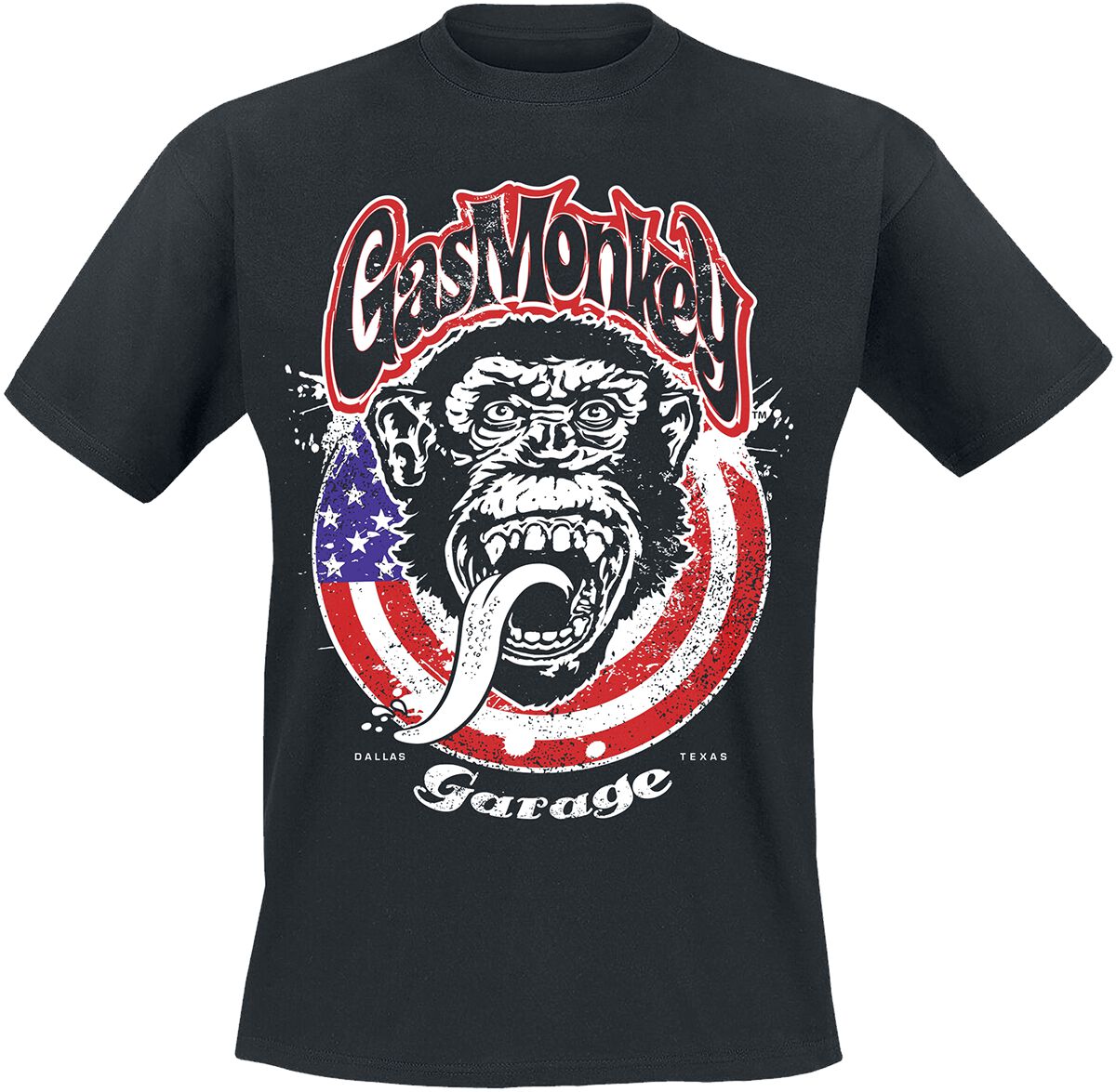 Gas Monkey Garage T-Shirt - USA Flag - S bis M - für Männer - Größe M - schwarz  - Lizenzierter Fanartikel
