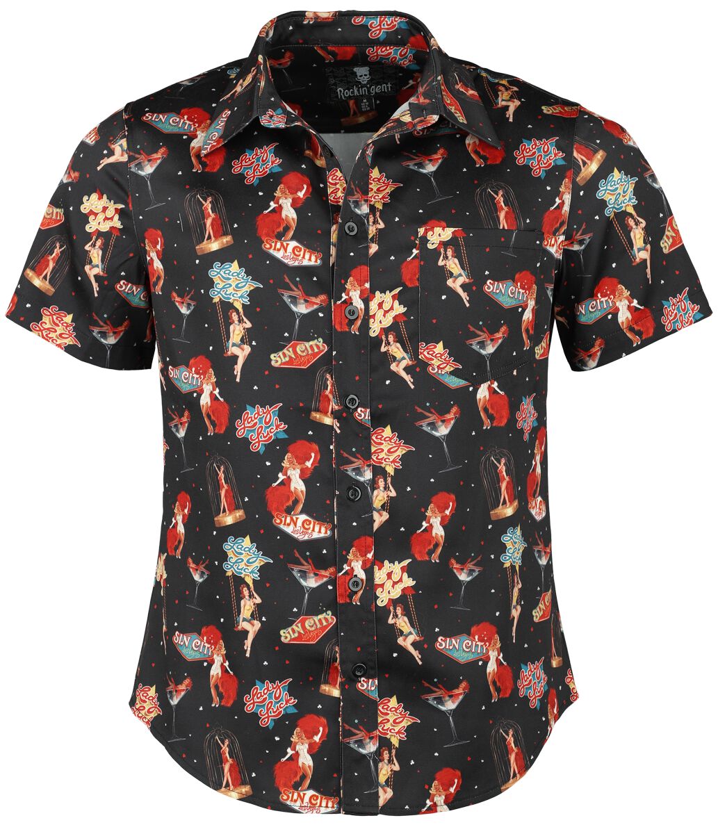 Image of Camicia Maniche Corte Rockabilly di Rockin' Gent shirt - Las Vegas - S a XL - Uomo - nero