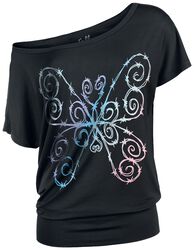 T-Shirt mit buntem Stacheldraht-Schmetterling