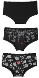 Dreierpack Pantys mit Witch Motiven, Gothicana by EMP, Panty-Set