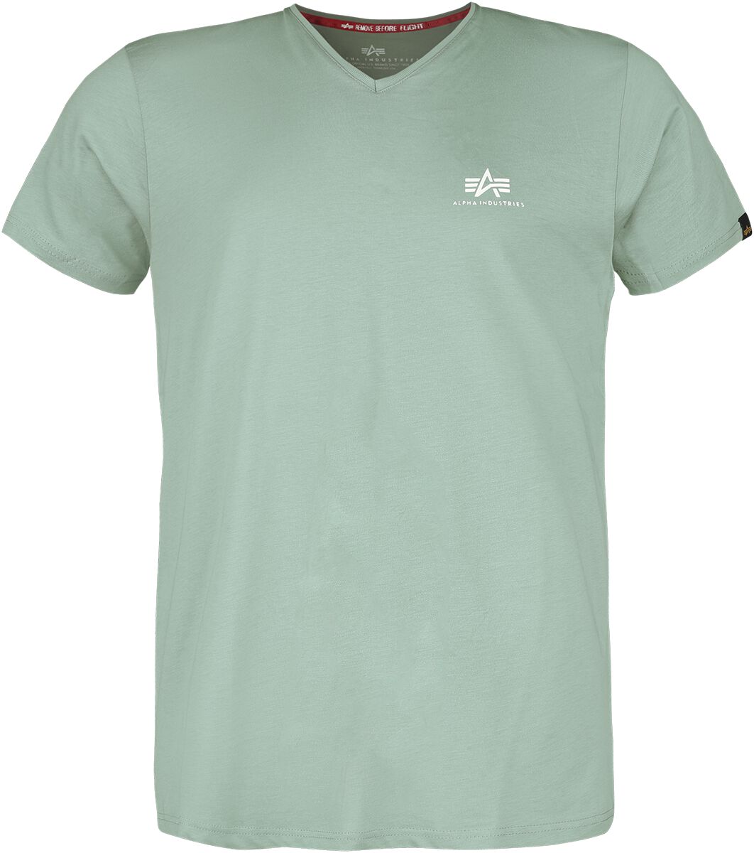 Levně Alpha Industries Basic tričko s Véčkovým výstřihem a malým logem Tričko svetle zelená