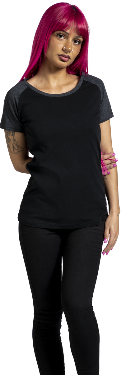 Thumbnail - RED by EMP Short Raglan Road T-Shirt schwarz grau meliert in 3XL