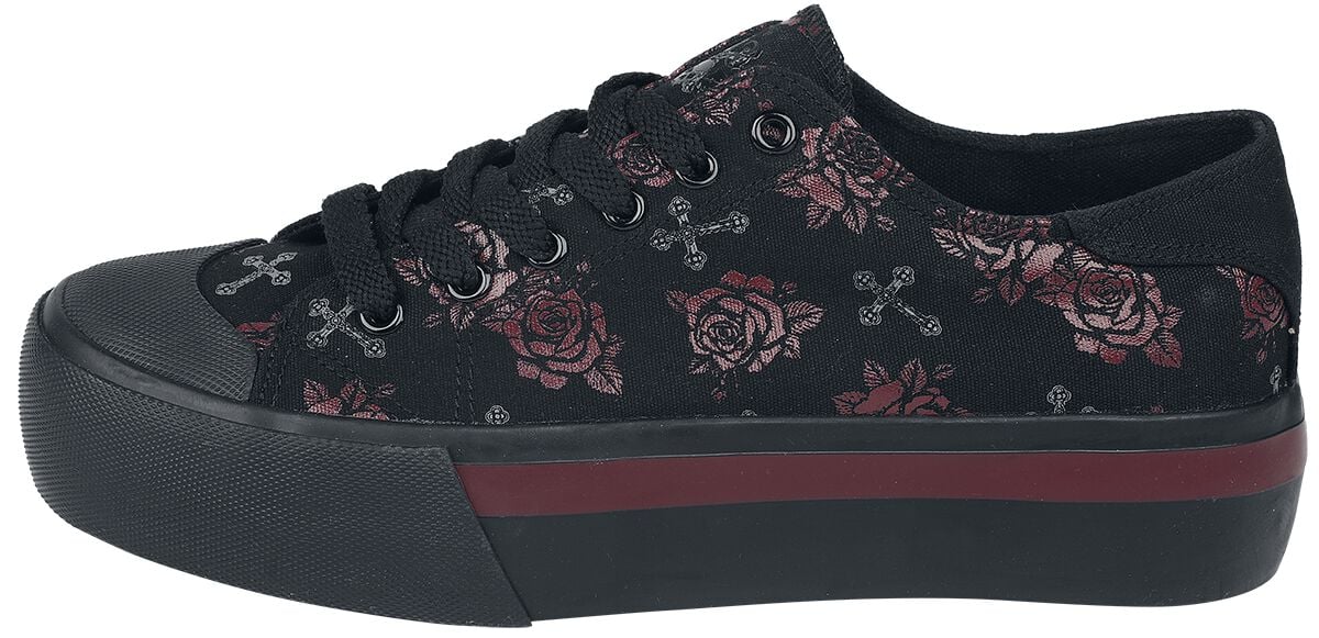 LowCut Plateau Sneaker mit Kreuz und Rosen Print Rock Rebel by - Main Image